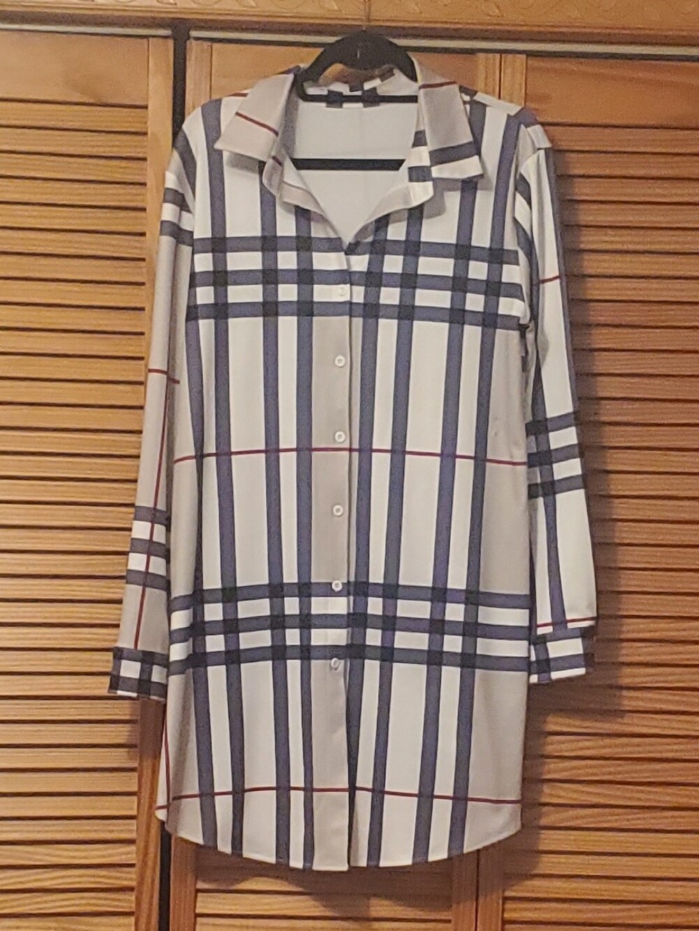 Classic White Plaid Button-Down Shirt Dress